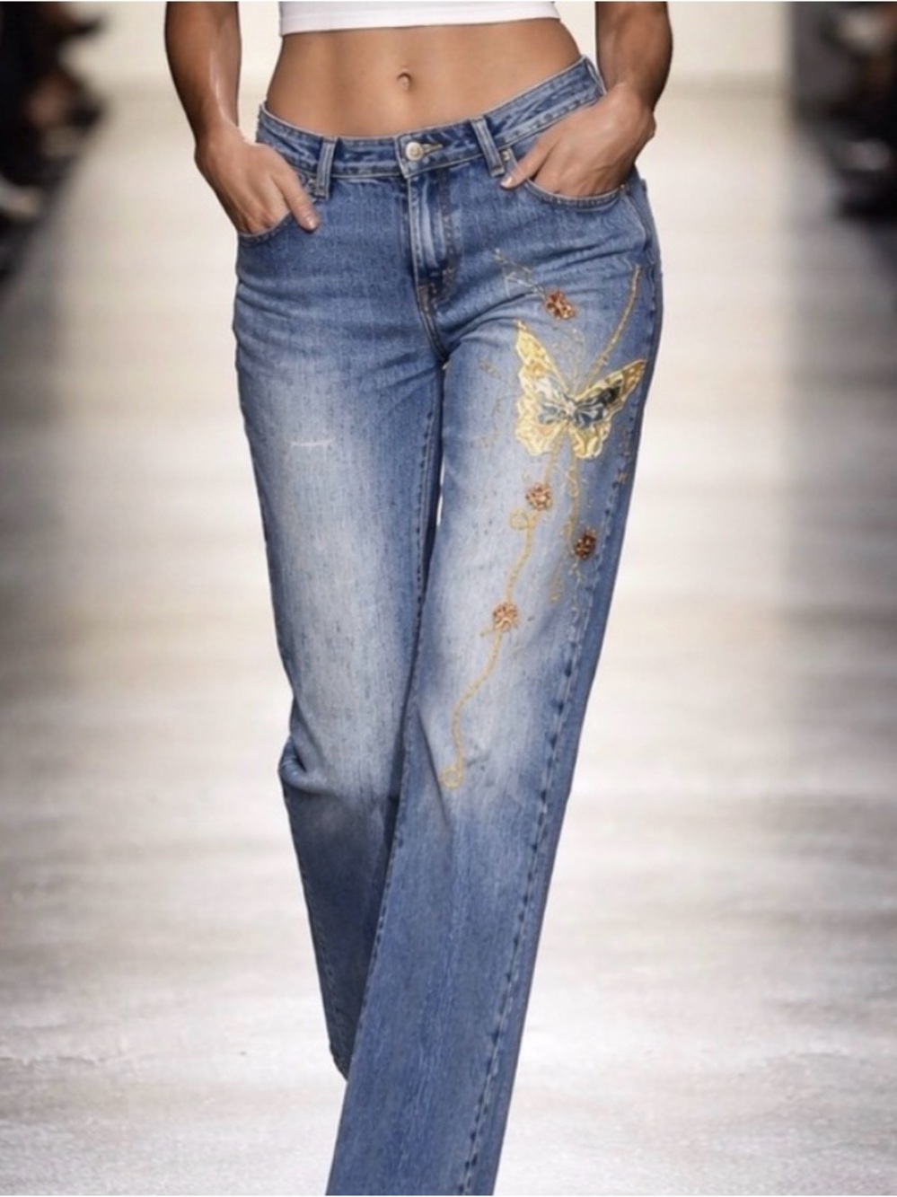 Size 16 Unique Butterfly Embroidery Venezia Blue Boot Cut Jeans Fairy De…